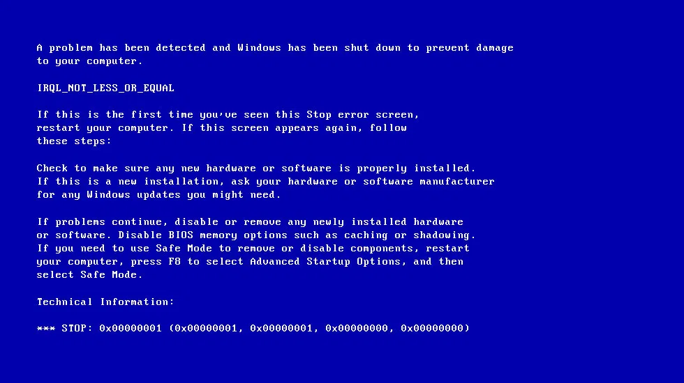 IRQL_NOT_LESS_OR_EQUAL blue screen 