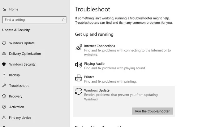 Windows updates troubleshooter