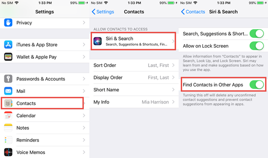 Find Contacts’ should be Turned off